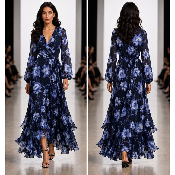 Hutch Dresses & Skirts - Hutch Genevieve Women's Blue Black Maxi Party Cocktail Wrap Dress Size XS 11492